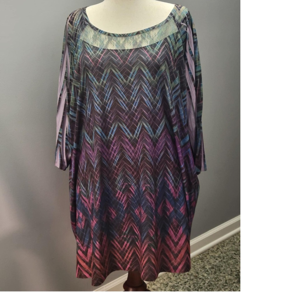 Catherines 4X Multicolor Chevron‎ Print Caftan Dress Pleated Sleeve Plus Size